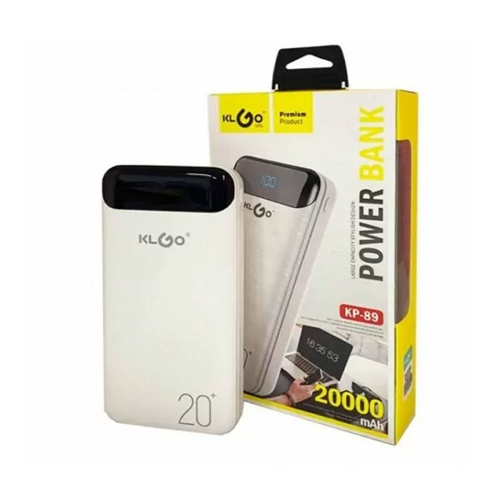 Power Bank Bateria Portátil KLGO KP-89 20000mAh – Doble Salida USB + Puerto Type-C – Color Blanco