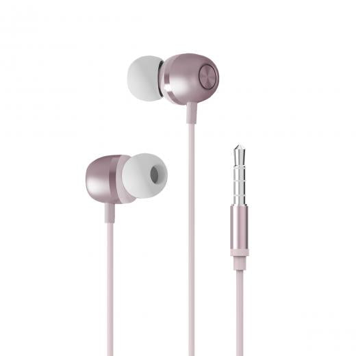 MOVISUN Enjoy P3 Rosado – Audífonos con Cable Jack 3.5 mm, Diseño Metálico, Micrófono Incorporado, Control de Reproducción y Llamadas, 1.20 m