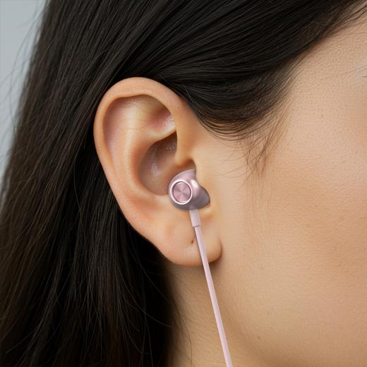 MOVISUN Enjoy P3 Rosado – Audífonos con Cable Jack 3.5 mm, Diseño Metálico, Micrófono Incorporado, Control de Reproducción y Llamadas, 1.20 m