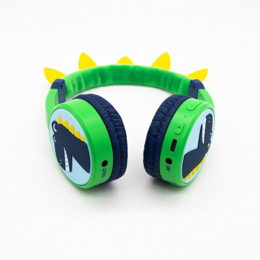 MOVISUN Urban Kids Dinosaurio – Audífonos Inalámbricos para Niños con Volumen Seguro (82 dB), Almohadillas Afelpadas, Bluetooth 5.3, TF, AUX, 13h de Reproducción