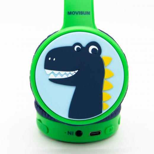 MOVISUN Urban Kids Dinosaurio – Audífonos Inalámbricos para Niños con Volumen Seguro (82 dB), Almohadillas Afelpadas, Bluetooth 5.3, TF, AUX, 13h de Reproducción