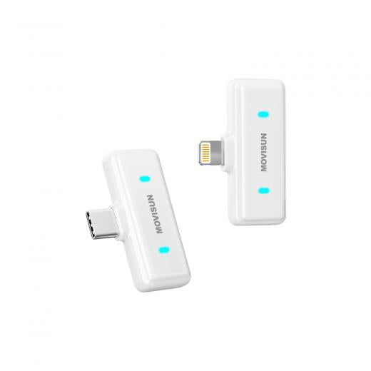 MOVISUN Mi F1 Blanco – Micrófono Inalámbrico Dual con Estuche Digital, ANC, Reverberación, Compatible con iPhone y Android, Ideal para Streaming, Entrevistas y Podcasts, 21H de Autonomía