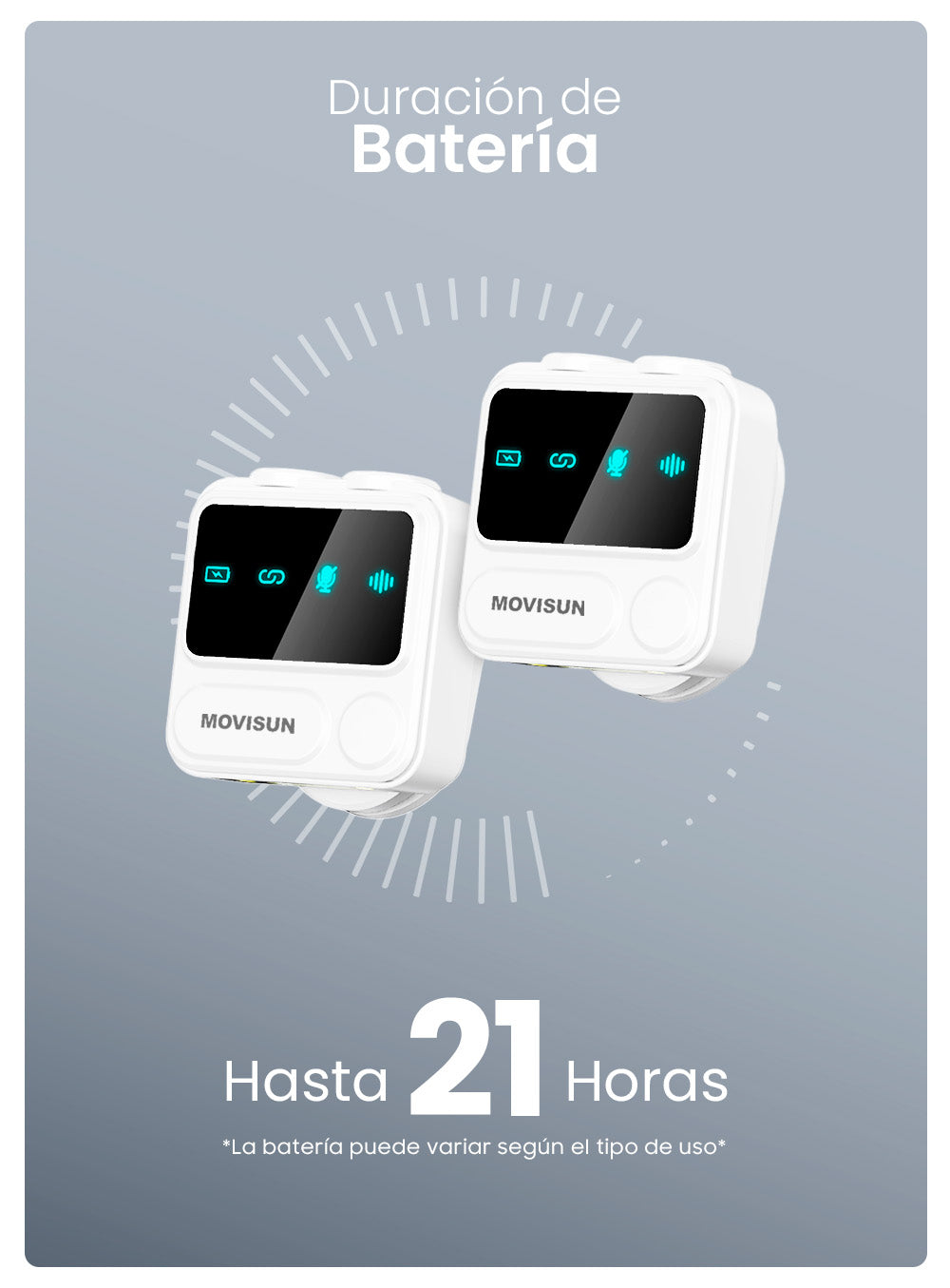 MOVISUN Mi F1 Blanco – Micrófono Inalámbrico Dual con Estuche Digital, ANC, Reverberación, Compatible con iPhone y Android, Ideal para Streaming, Entrevistas y Podcasts, 21H de Autonomía