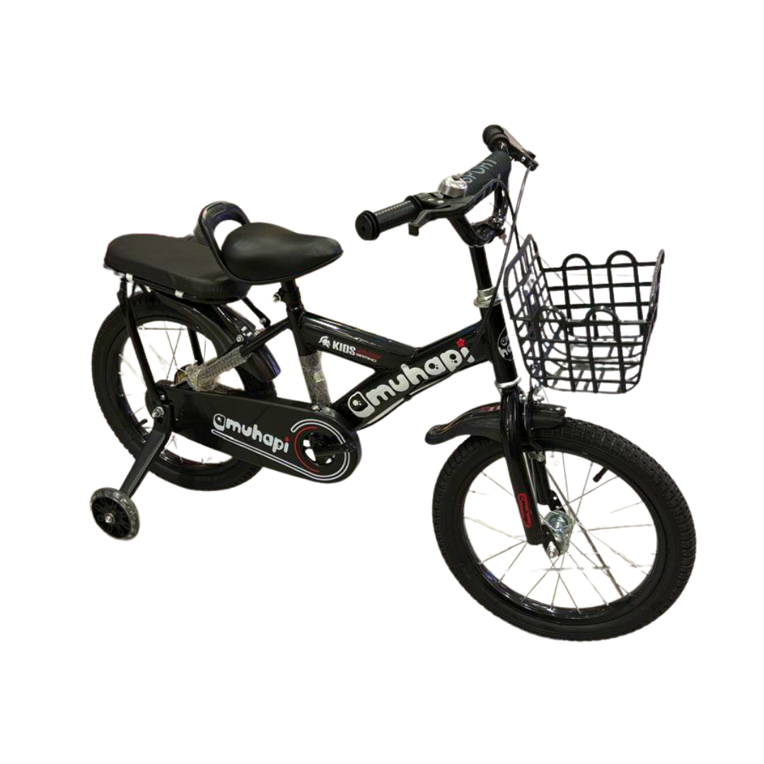 Bicicleta color Negro Infantil para niño - ¡Con Asiento Trasero y Ruedas de Seguridad!