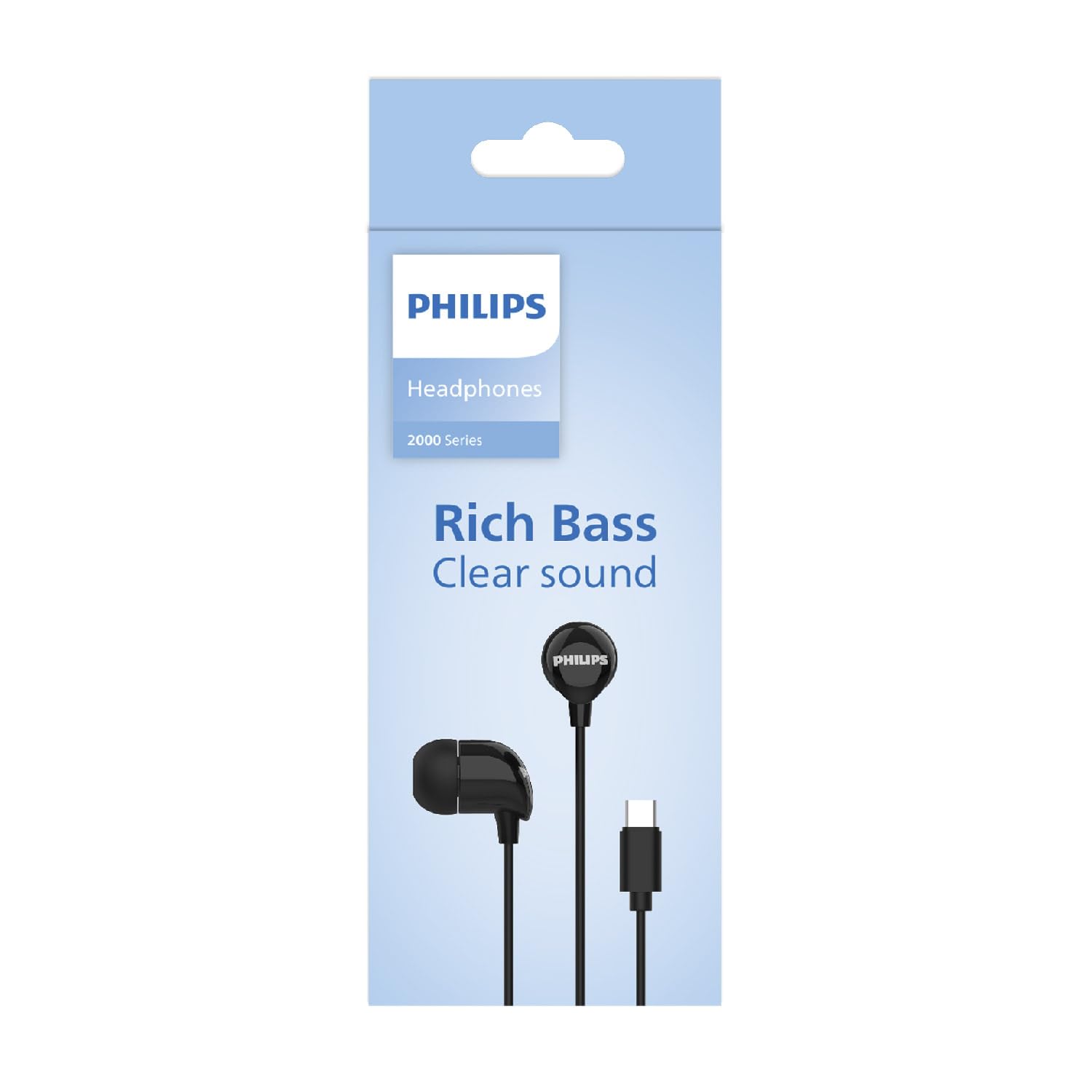 Audífono In-Ear con micrófono Philips TAE2146 con conexión USB Tipo C, largo de cable 1.2m, negro