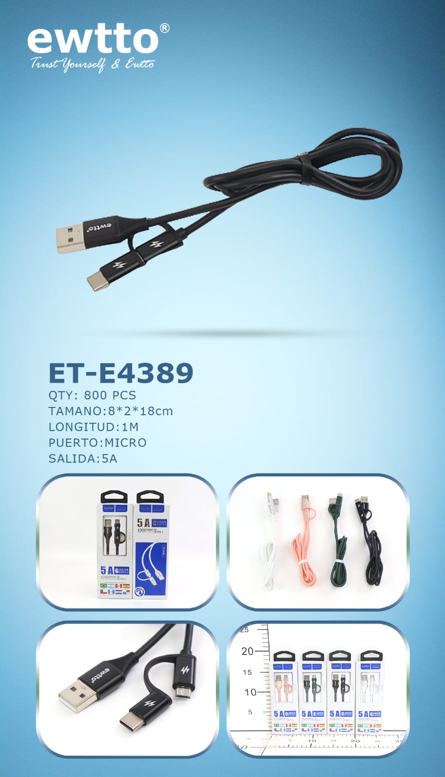 CABLE USB 2 EN 1 / V8-T/C