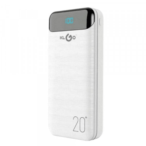 Power Bank Bateria Portátil KLGO KP-89 20000mAh – Doble Salida USB + Puerto Type-C – Color Blanco