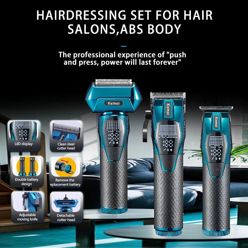 Barber Combo Kemei KM-8559 Cortapelo + Patillera + Shaver Profesional – 3 en 1